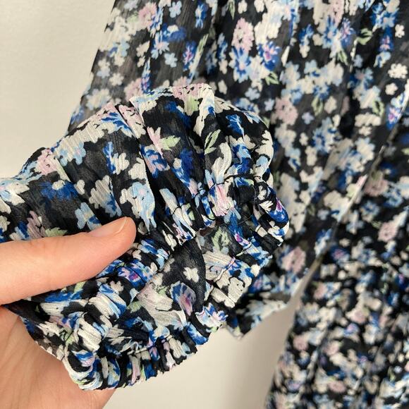 H&M Womens S Oversized Black Ditsy Floral Sheer Chiffon Dress Cottage Milkmaid - Picture 7 of 11